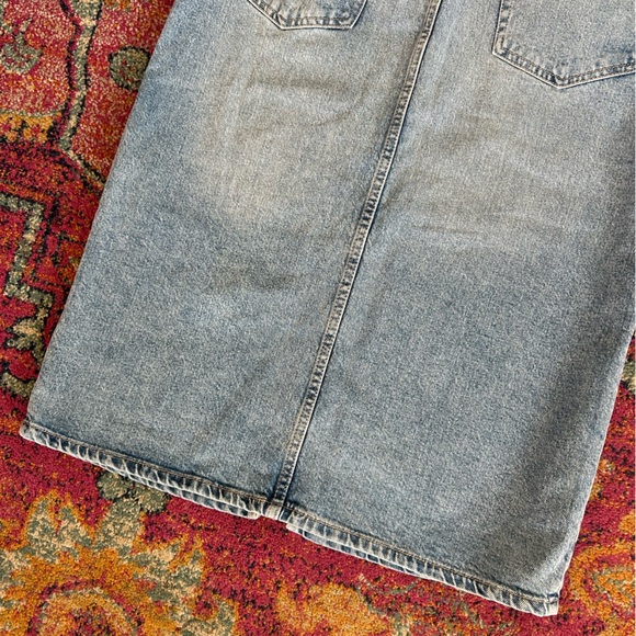 Zara | Light Blue Denim Front Slit Midi Jean Skirt, Front/Back Pockets, Size L - Picture 12 of 15